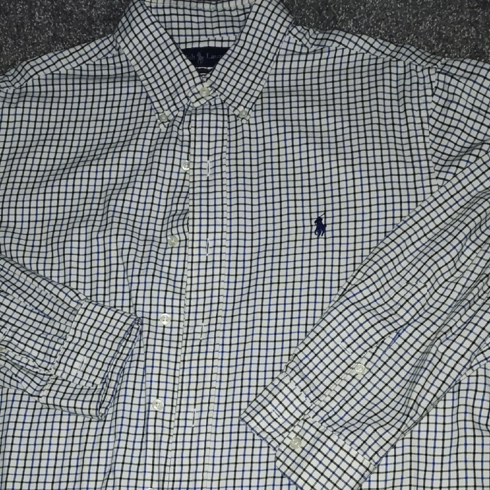 Polo by Ralph Lauren Men's White and Blue Plaid Shirt